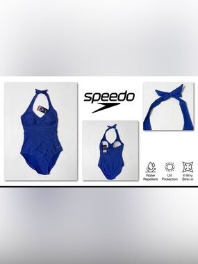 Speedo Royal Blue Halter One-Piece Swimsuit Size 8